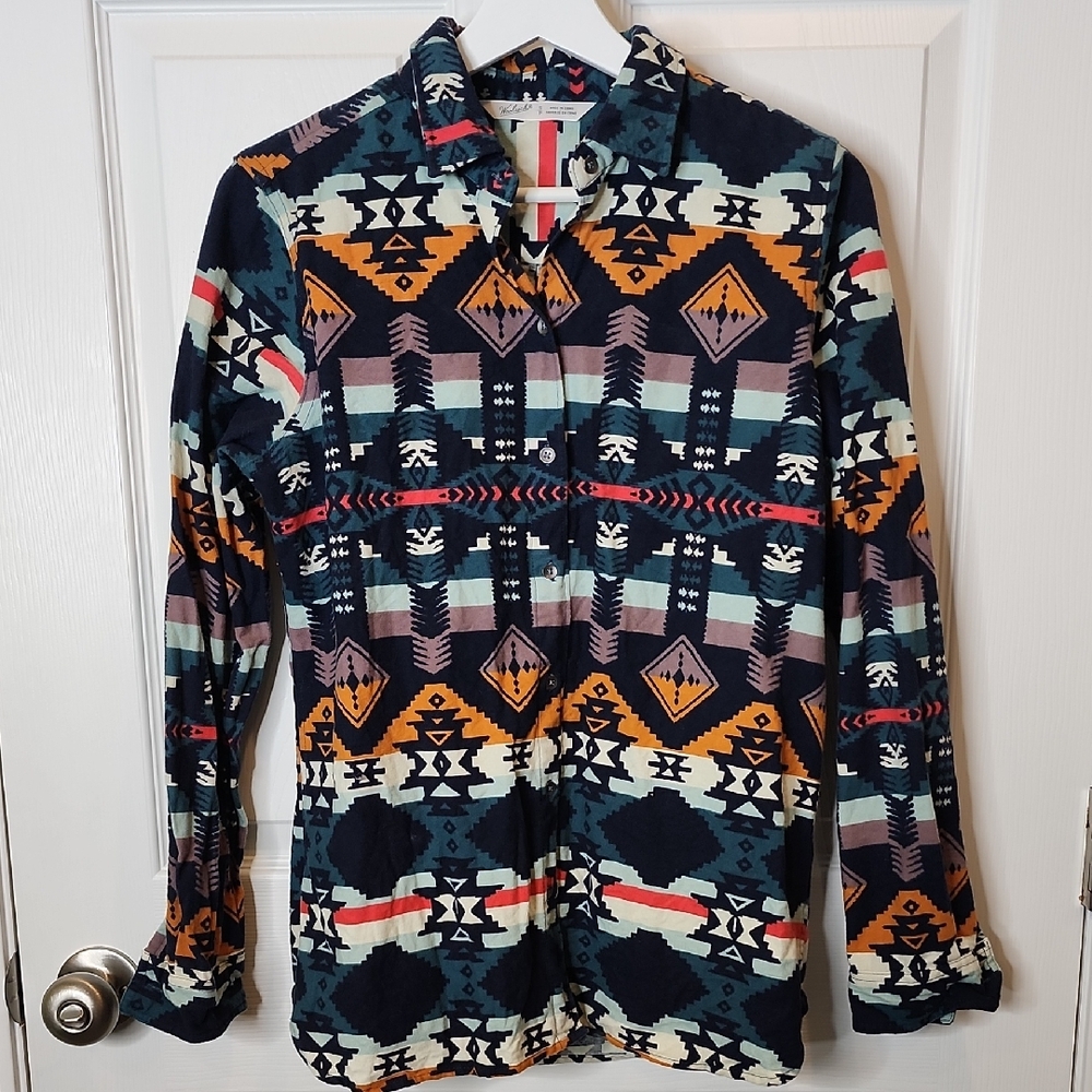 Woolrich Aztec Southwest Print Flannel Button Down, Women's Size Small